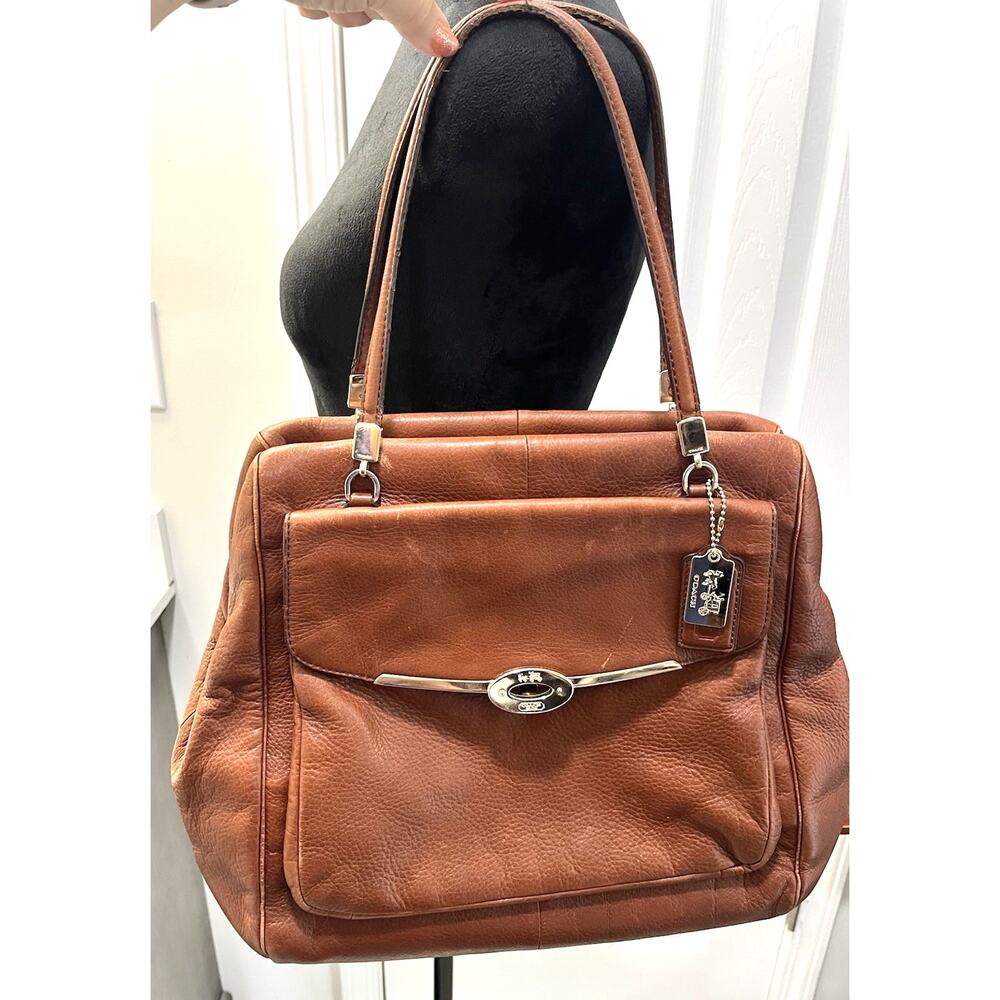 COACH ($777) Madison Madeline East West Legacy Satchel Cognac Leather AUTHENTIC